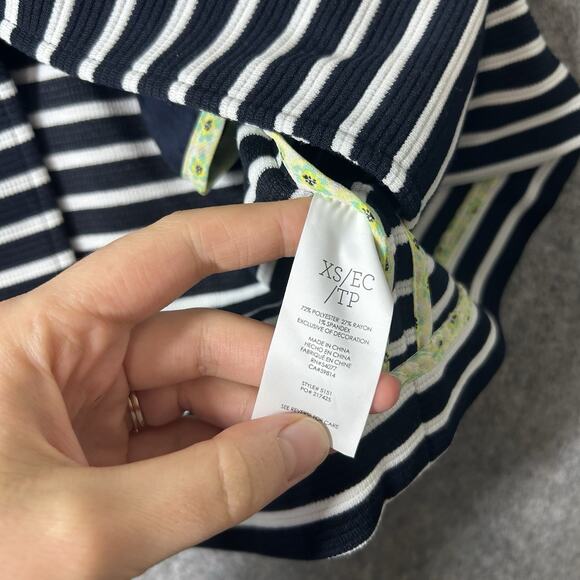 CAbi Trench Coat Women's XS Maritime Blue Navy Striped Long Jacket #5151 - Picture 5 of 6